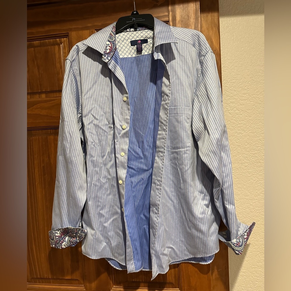 Egara Blue and White Striped XL 18 - 18 1/2 Cotton Dress Shirt